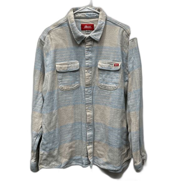 Alton. Men Flannel Jacket Plaid Blue Ivory Buttons XXL Pockets Long Sleeve - Picture 1 of 8